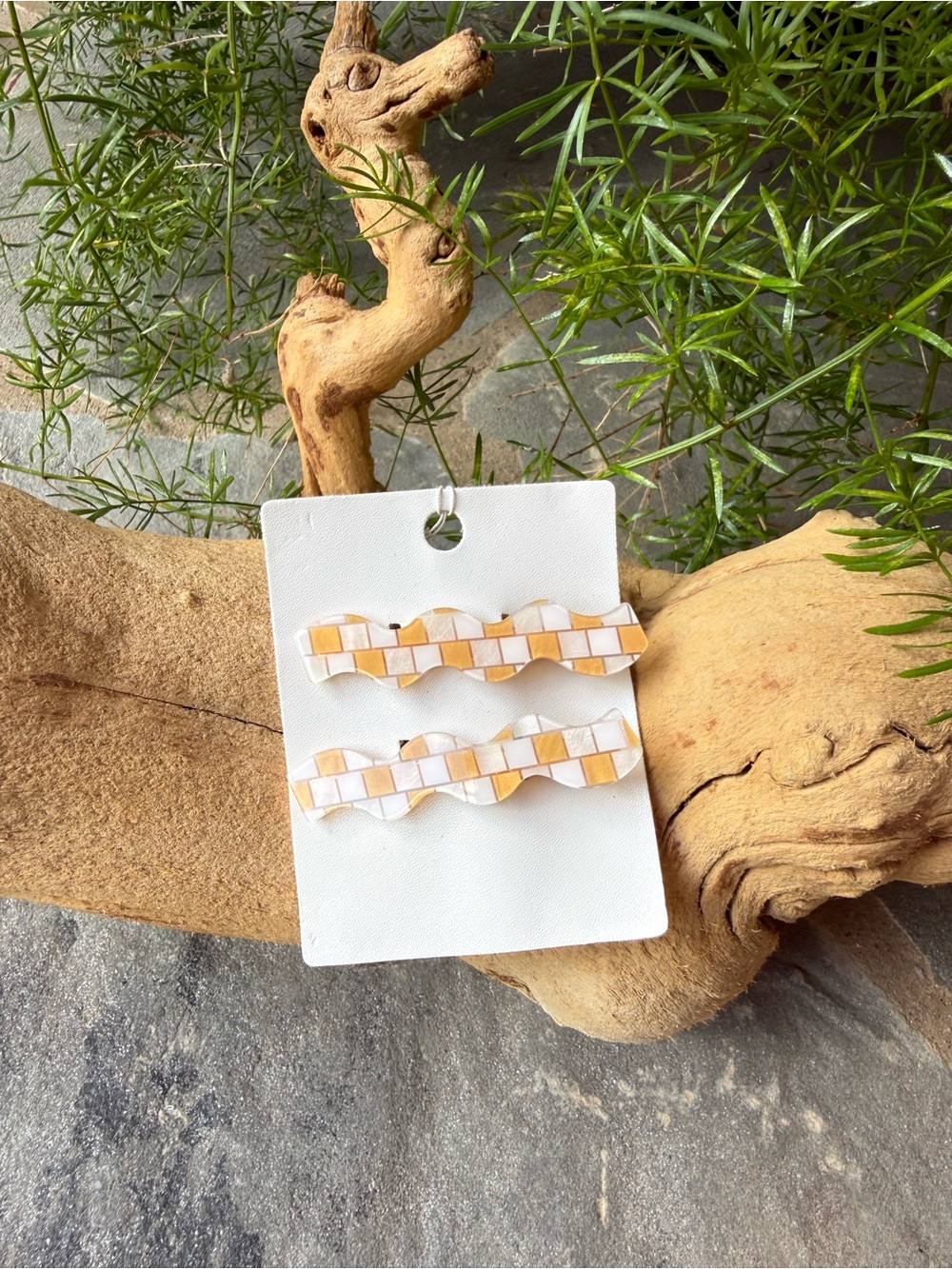 New🌟Free people-Wavy Checkerboard Hair Clips-Gold